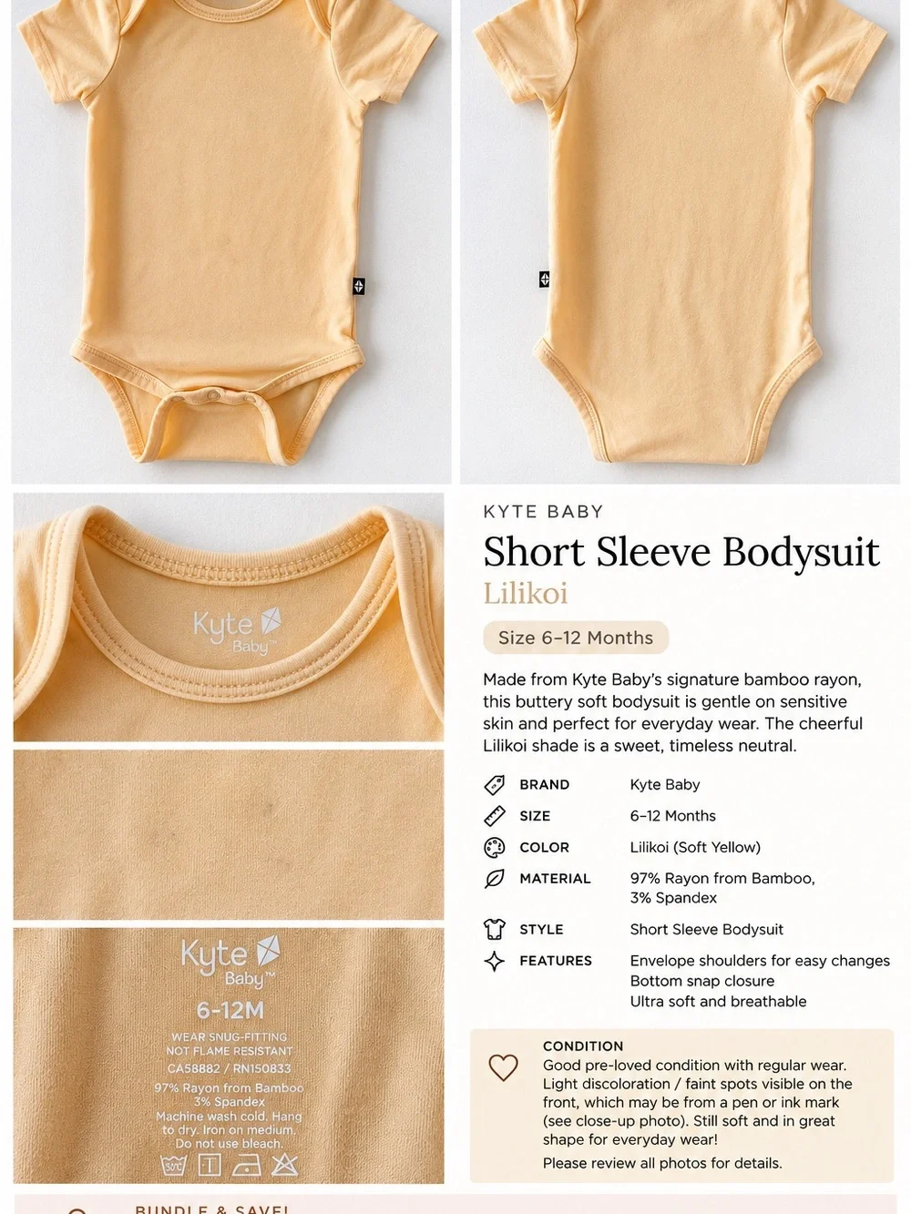 Kyte Baby Lilikoi Bamboo Bodysuit Onesie 6–12M Buttery Yellow